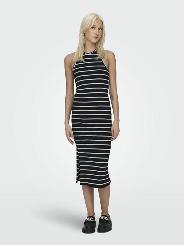 ONLY Schwarzes gestreiftes Damen-Midikleid ONLY Belfast