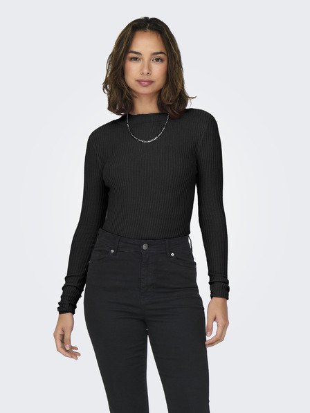 ONLY Schwarzer Damen Leichter Rippstrick Pullover ONLY Louisa