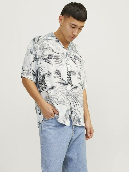 Jack & Jones Weißes und graues gemustertes Herren-Kurzarmhemd Jack & Jones Guru