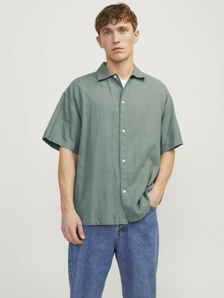 Jack & Jones Grünes Herren-Kurzarmhemd aus Leinen Jack & Jones Faro