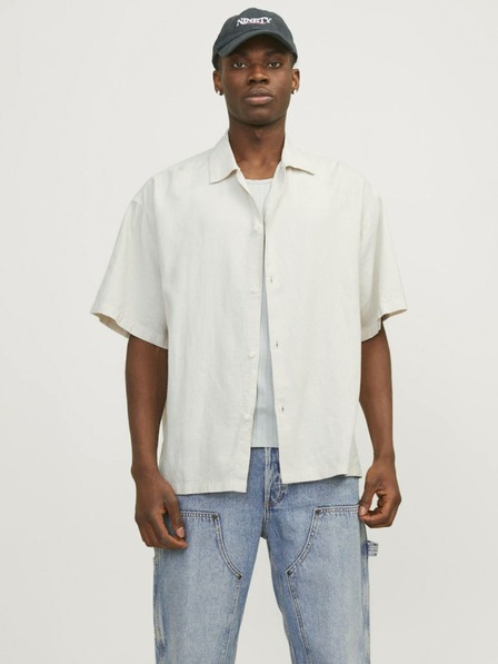 Jack & Jones Cremefarbenes Herren-Kurzarmhemd aus Leinen Jack & Jones Faro