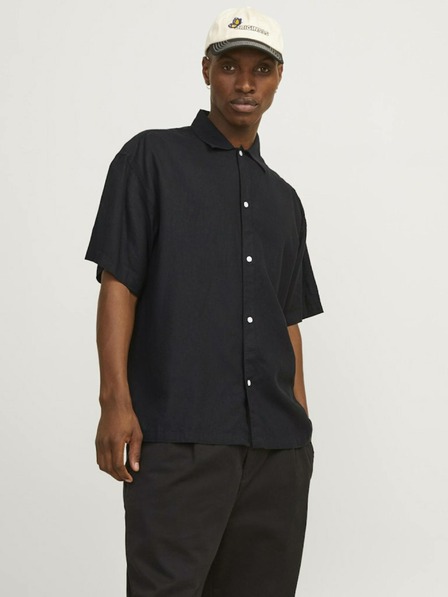 Jack & Jones Schwarzes Herren-Kurzarm-Leinenhemd Jack & Jones Faro