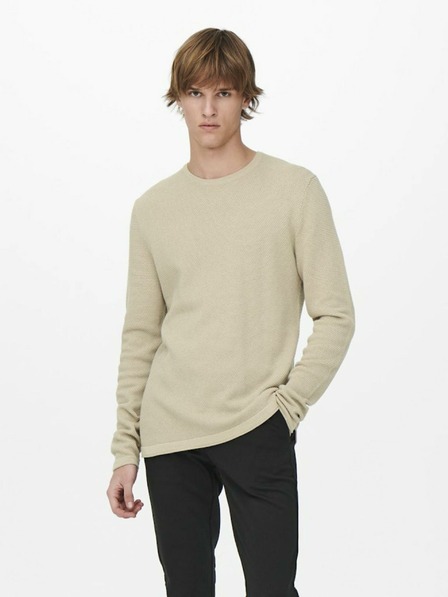 ONLY & SONS Beige Herren-Basispullover ONLY & SONS Panter