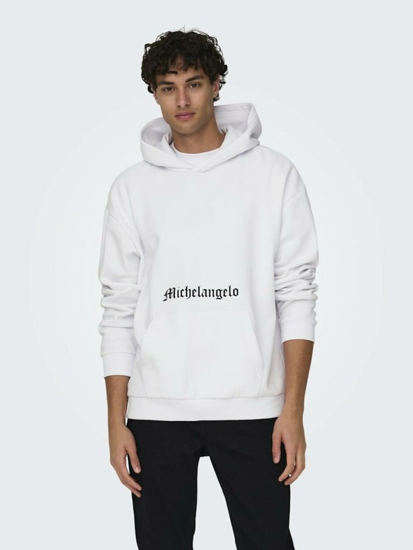 ONLY & SONS Weißer Herren-Kapuzenpullover ONLY & SONS Apoh