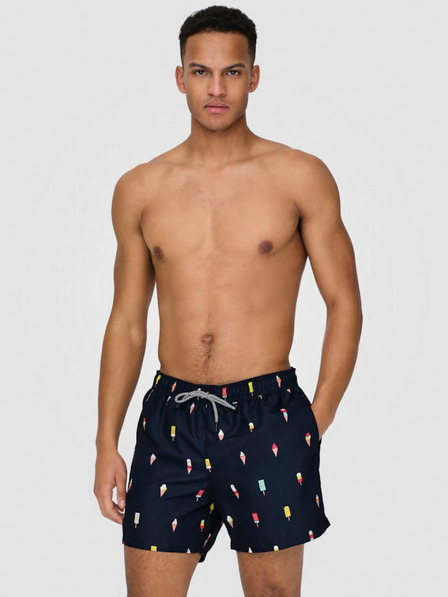 ONLY & SONS Dunkelblaue gemusterte Herren-Badebekleidung ONLY & SONS Ted