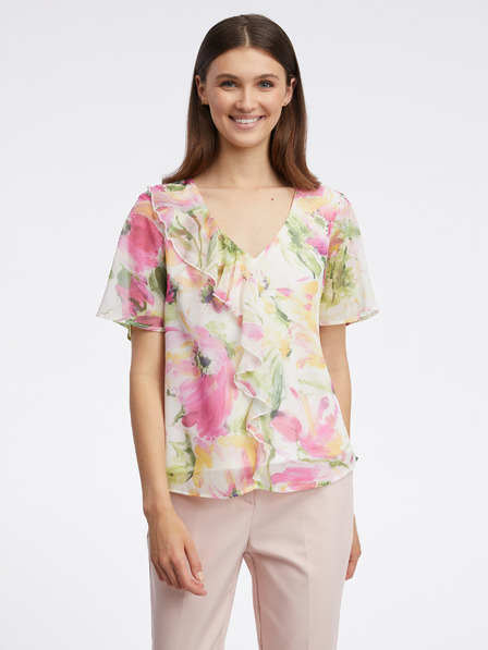 Orsay Rosa und weiße geblümte Damenbluse ORSAY