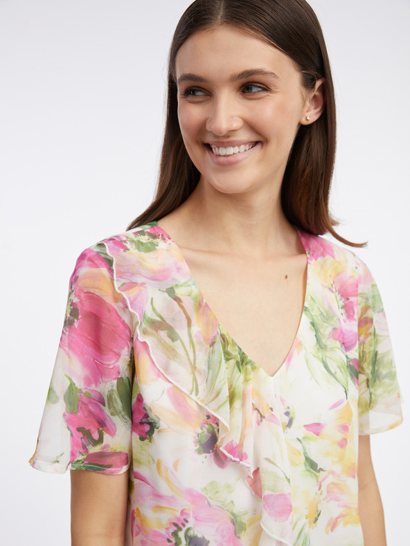 Orsay Rosa und weiße geblümte Damenbluse ORSAY