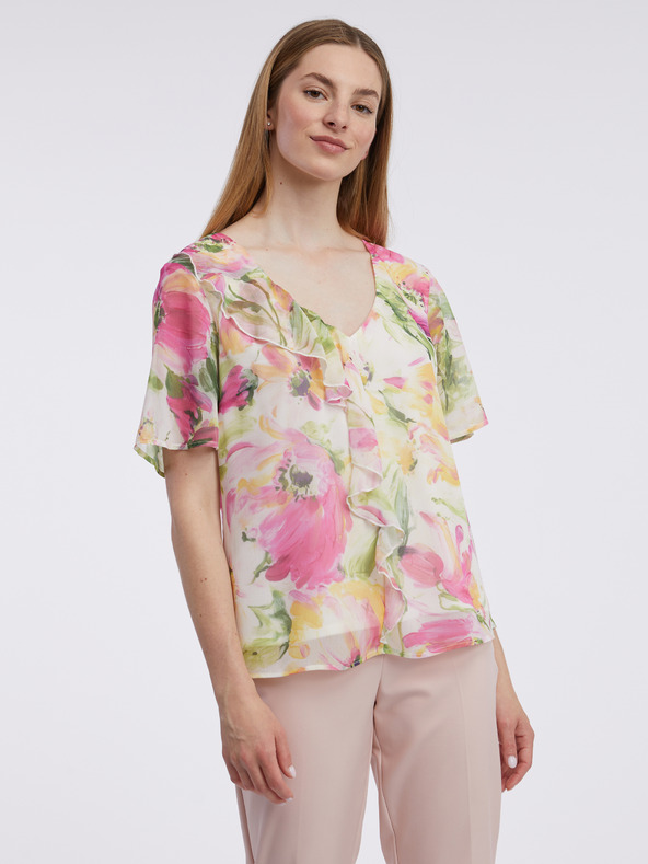 Orsay Rosa und weiße geblümte Damenbluse ORSAY