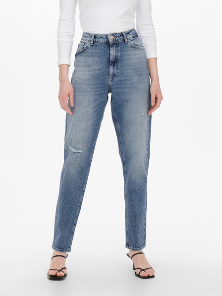 ONLY Blaue Mom-Fit-Jeans mit Stickerei-Effekt ONLY Veneda
