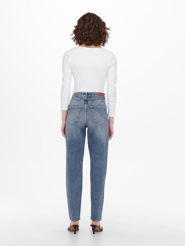 ONLY Blaue Mom-Fit-Jeans mit Stickerei-Effekt ONLY Veneda
