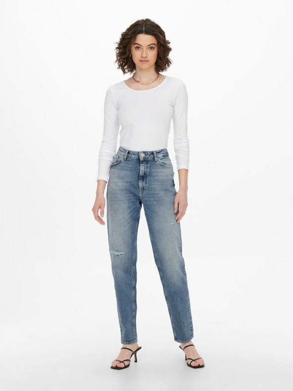 ONLY Blaue Mom-Fit-Jeans mit Stickerei-Effekt ONLY Veneda