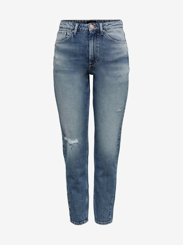 ONLY Blaue Mom-Fit-Jeans mit Stickerei-Effekt ONLY Veneda
