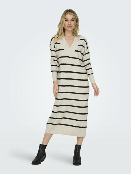 ONLY Cremefarbener gestreifter Damen-Midi-Pullover ONLY New Tessa