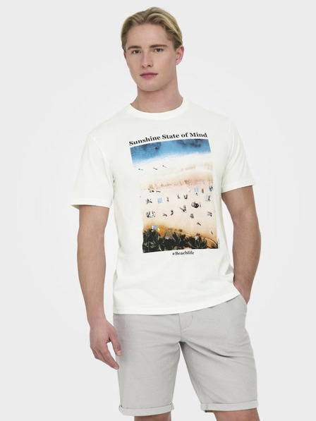 ONLY & SONS Cremefarbenes ONLY & SONS Kolton Herren-T-Shirt