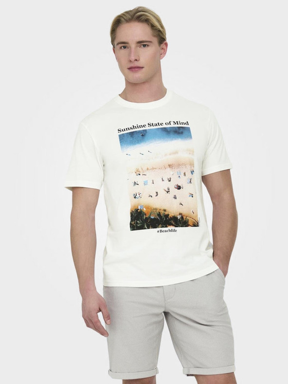ONLY & SONS Cremefarbenes ONLY & SONS Kolton Herren-T-Shirt