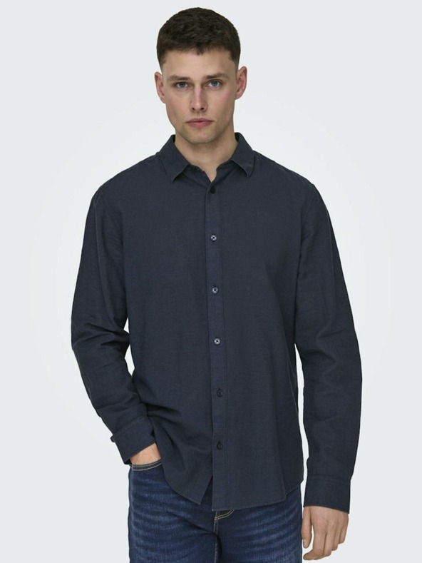 ONLY & SONS Dunkelblaues Herren ONLY & SONS Caiden Leinenhemd
