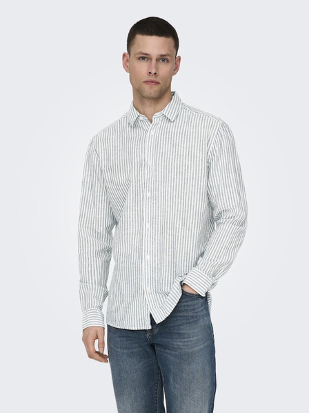 ONLY & SONS Weiß-grün gestreiftes Herrenhemd mit Leinen ONLY & SONS Caiden