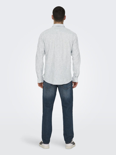 ONLY & SONS Weiß-grün gestreiftes Herrenhemd mit Leinen ONLY & SONS Caiden