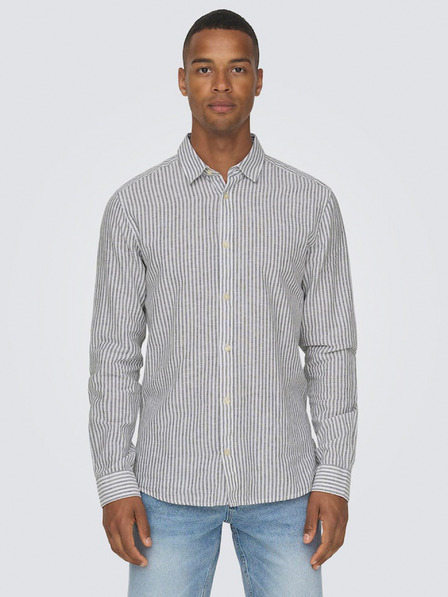 ONLY & SONS Weiß und blau gestreiftes Herrenhemd mit Leinen ONLY & SONS Caiden