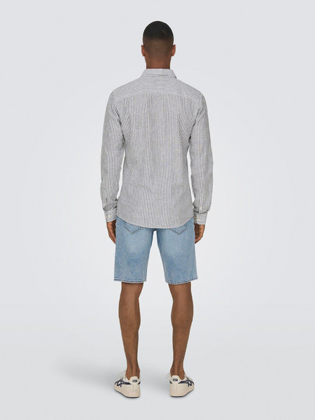 ONLY & SONS Weiß und blau gestreiftes Herrenhemd mit Leinen ONLY & SONS Caiden