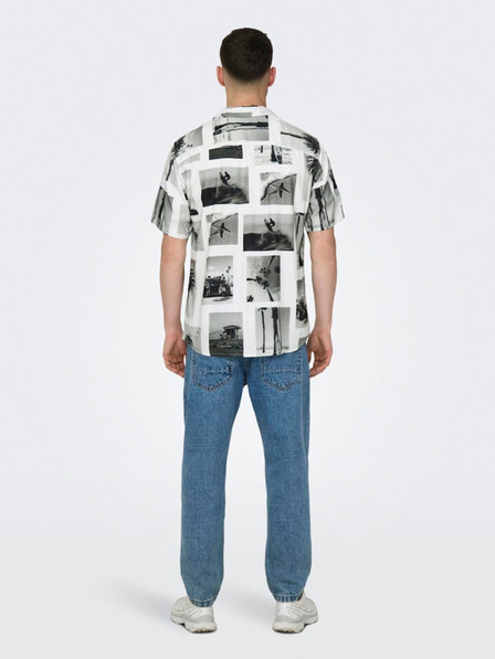 ONLY & SONS Schwarz-weißes gemustertes Herrenhemd ONLY & SONS Nano