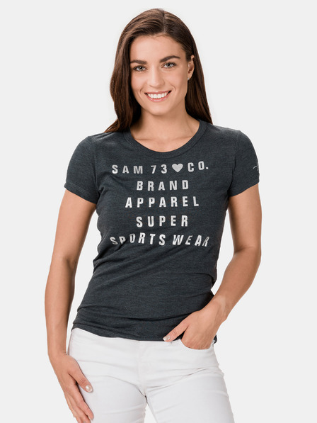 Sam 73 Dunkelgraues Damen-T-Shirt bedruckt mit SAM 73 Penny