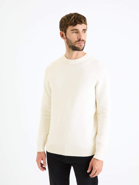 Celio Cremefarbener Herren-Basic-Pullover Celio Beclo