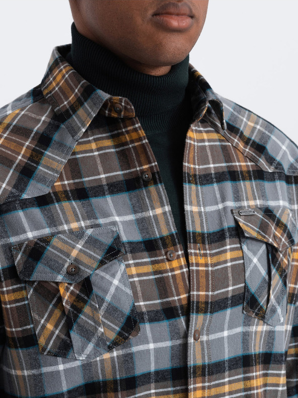 Ombre Clothing Orange-graues Herrenflanellhemd Ombre Clothing