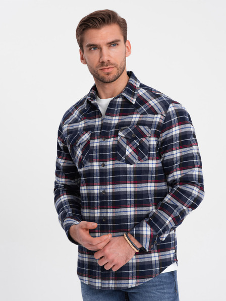 Ombre Clothing Dunkelblau Herren Flanell Overshirt Ombre Kleidung