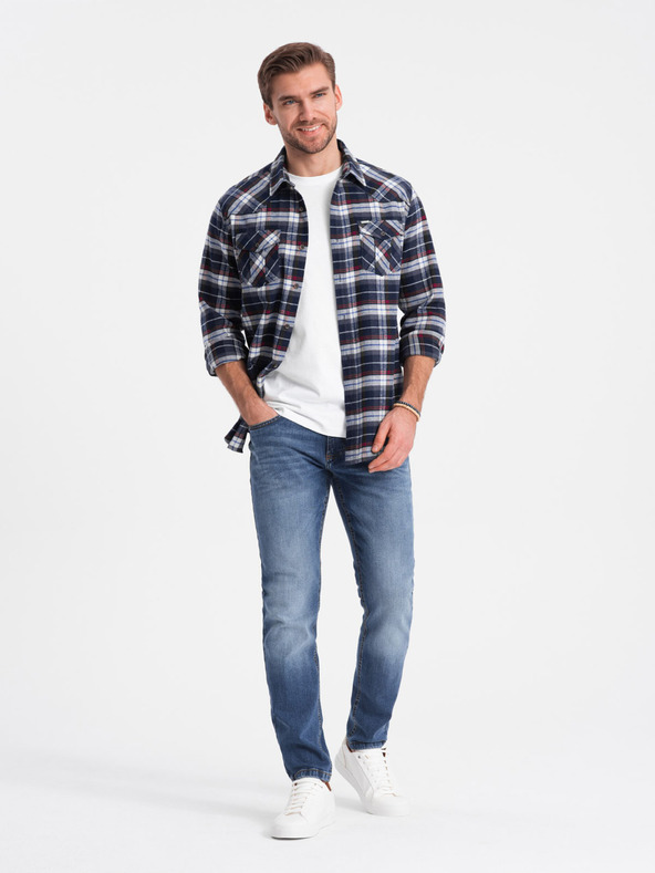 Ombre Clothing Dunkelblau Herren Flanell Overshirt Ombre Kleidung