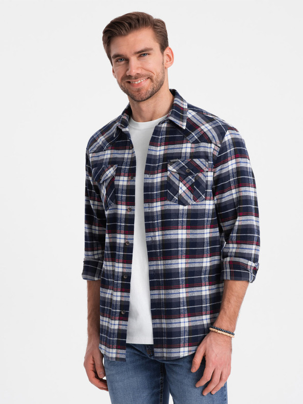 Ombre Clothing Dunkelblau Herren Flanell Overshirt Ombre Kleidung