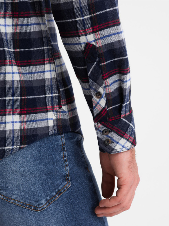 Ombre Clothing Dunkelblau Herren Flanell Overshirt Ombre Kleidung