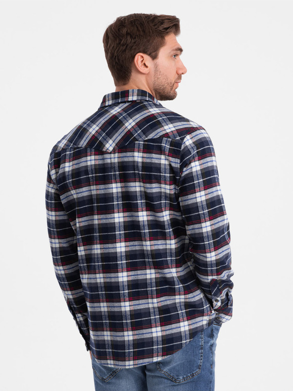 Ombre Clothing Dunkelblau Herren Flanell Overshirt Ombre Kleidung