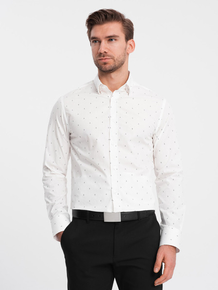 Ombre Clothing Weißes gemustertes Herrenhemd von Ombre Clothing