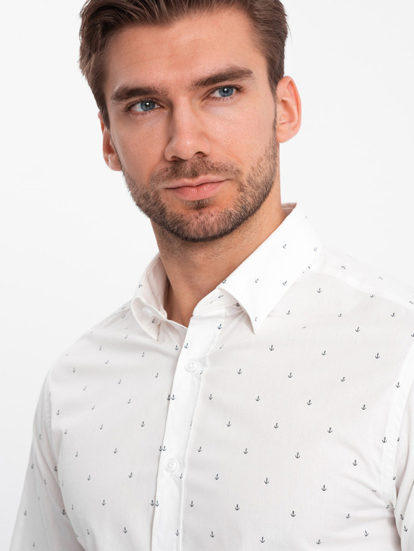 Ombre Clothing Weißes gemustertes Herrenhemd von Ombre Clothing