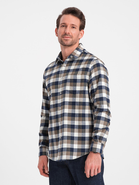 Ombre Clothing Braun-blau kariertes Flanellhemd für Herren von Ombre Clothing