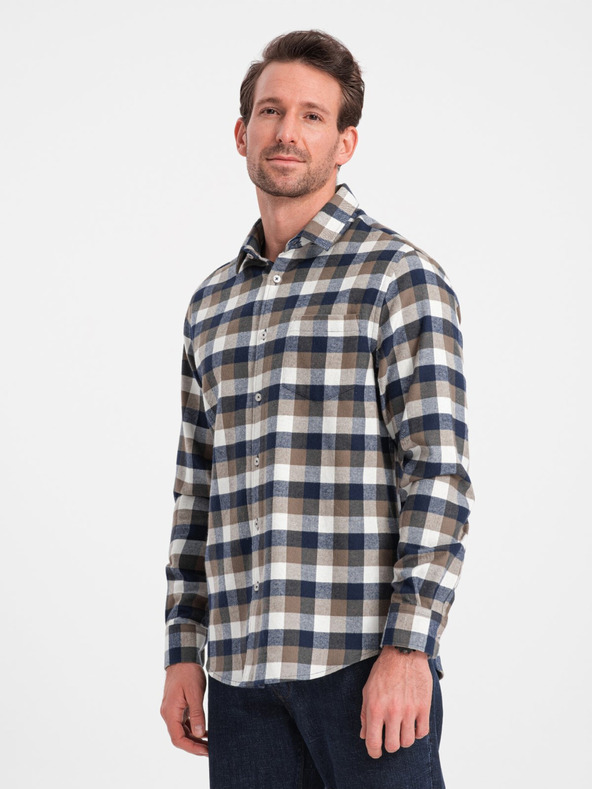 Ombre Clothing Braun-blau kariertes Flanellhemd für Herren von Ombre Clothing