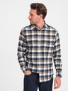 Ombre Clothing Braun-blau kariertes Flanellhemd für Herren von Ombre Clothing