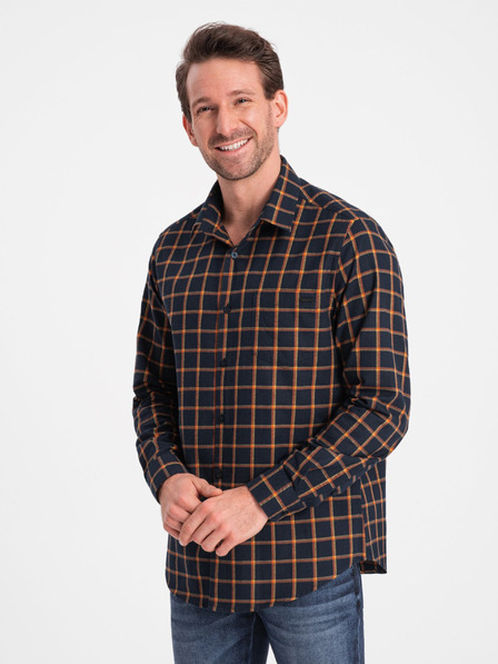 Ombre Clothing Orange und blau kariertes Flanellhemd für Männer von Ombre Clothing