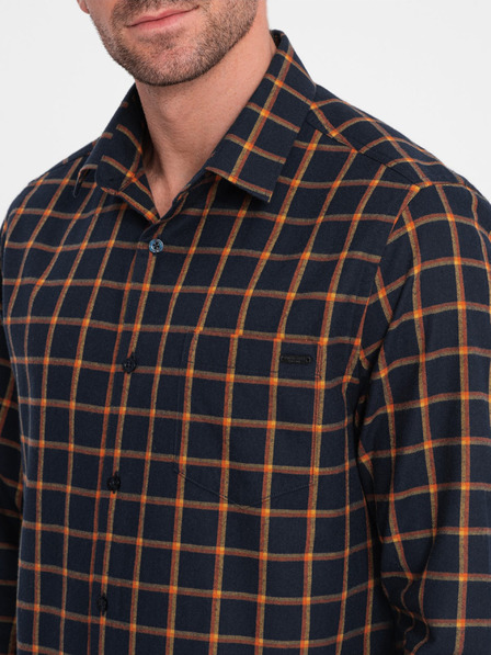 Ombre Clothing Orange und blau kariertes Flanellhemd für Männer von Ombre Clothing
