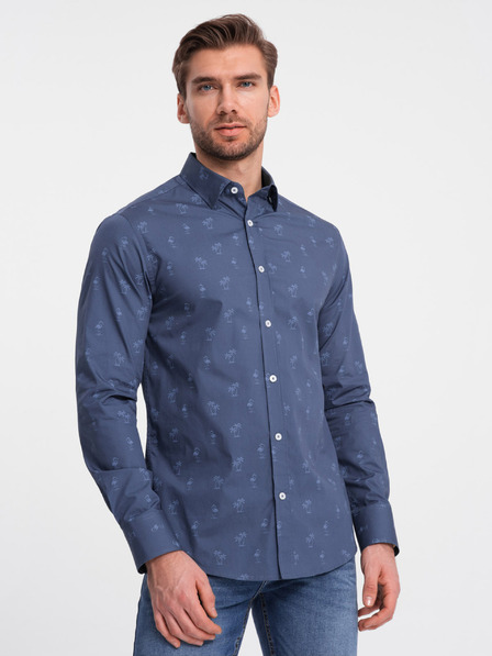 Ombre Clothing Dunkelblaues gemustertes Herrenflanellhemd Ombre Clothing