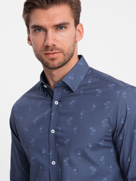 Ombre Clothing Dunkelblaues gemustertes Herrenflanellhemd Ombre Clothing