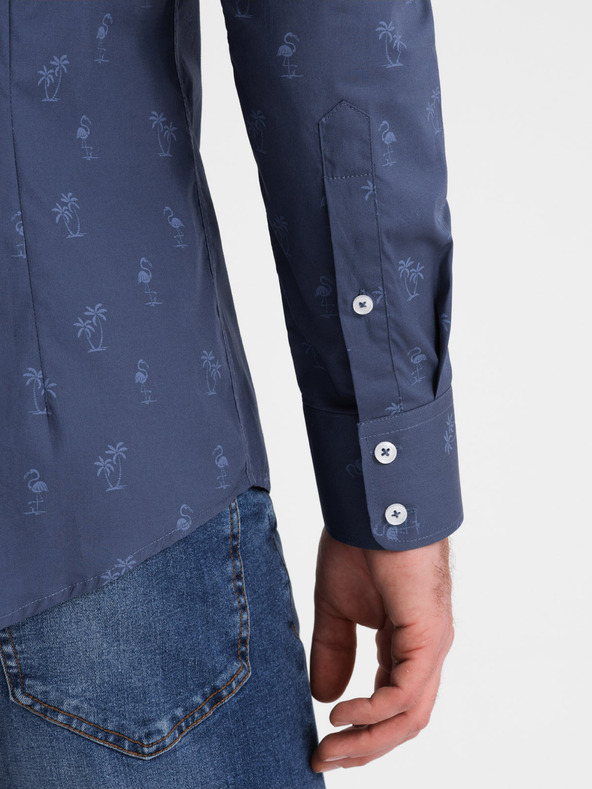 Ombre Clothing Dunkelblaues gemustertes Herrenflanellhemd Ombre Clothing