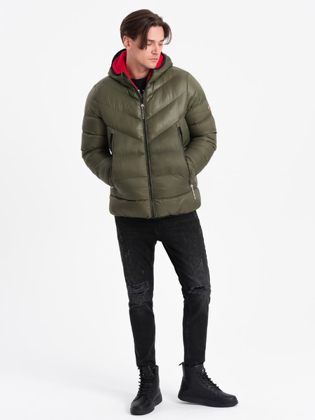 Ombre Clothing Dunkelgrüne Herren Steppwinterjacke Ombre Clothing