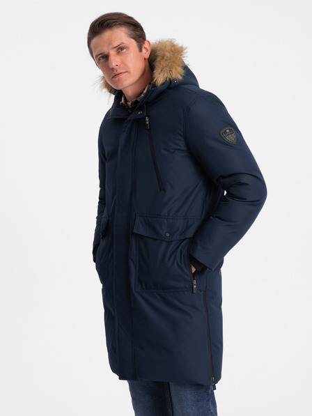 Ombre Clothing Dunkelblaue Herren Winterjacke mit Kunstpelz Ombre Clothing Alaskan