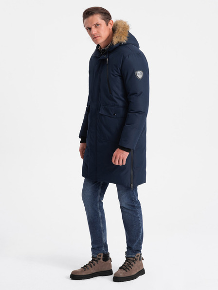Ombre Clothing Dunkelblaue Herren Winterjacke mit Kunstpelz Ombre Clothing Alaskan