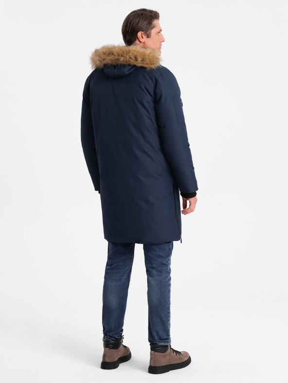 Ombre Clothing Dunkelblaue Herren Winterjacke mit Kunstpelz Ombre Clothing Alaskan