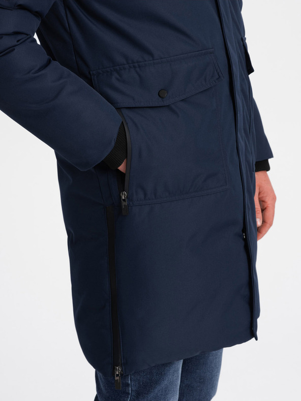 Ombre Clothing Dunkelblaue Herren Winterjacke mit Kunstpelz Ombre Clothing Alaskan