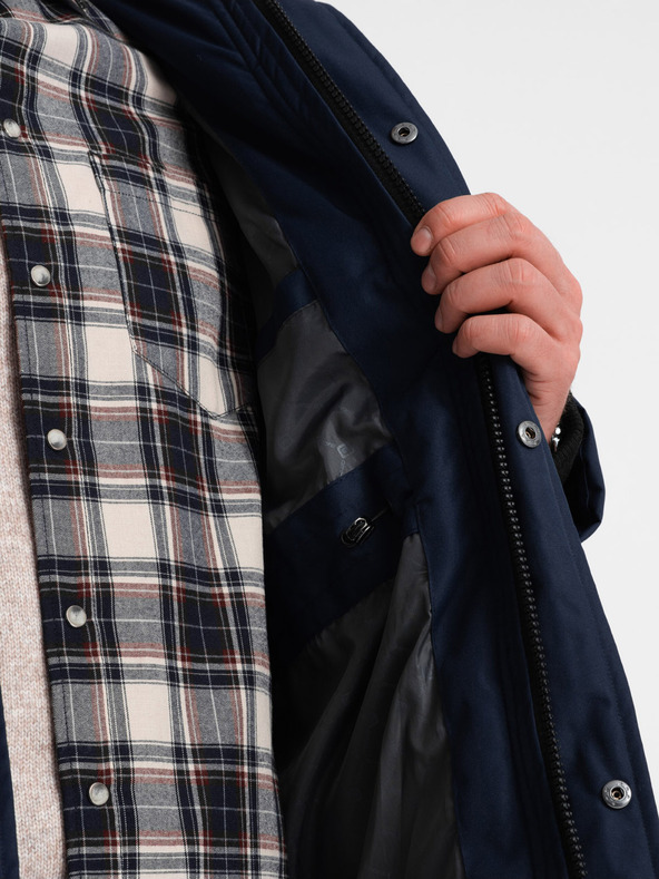 Ombre Clothing Dunkelblaue Herren Winterjacke mit Kunstpelz Ombre Clothing Alaskan