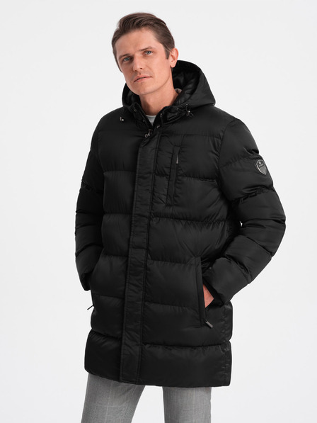 Ombre Clothing Schwarzer Herren Winter Steppmantel Ombre Clothing
